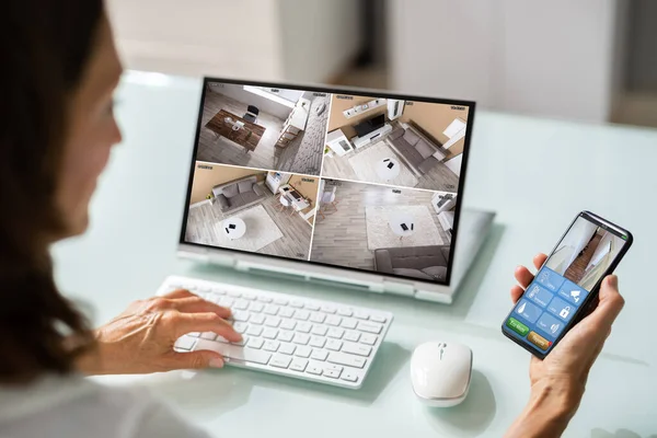 Smart House Cctv Überwachungskamera App Auf Dem Handy — Stockfoto