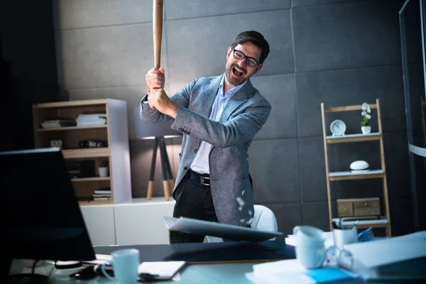 Man Rage In Office. Stress, Anger And Burnout