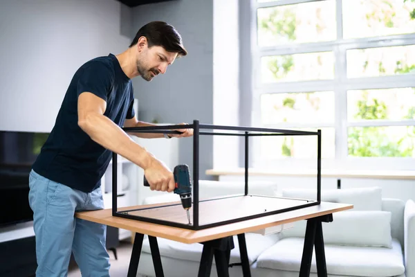 Diy Table Assembly Domestic Apartment Concentrated Carpenter — Φωτογραφία Αρχείου
