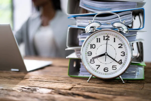 Accountant Calculating Bill Time Clock Money Alarm — Stock Photo, Image