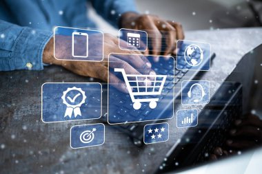 Dijital Alışveriş Teknolojisi. İnternet Satış Simgesi. Çevrimiçi İş