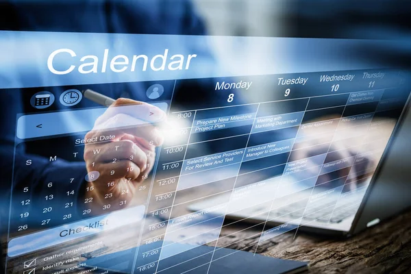 Tidsschema Planerare Och Datum Kalender Laptop — Stockfoto