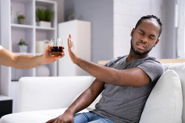 Stop Drinking Alcohol Refuse Glass Whisky Say — Φωτογραφία Αρχείου