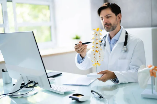 Orthopedist Physician Doctor Showing Skeletal Joint In Medical Video Conference
