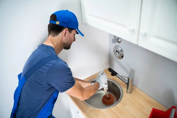 Unclog Blocked Sick Drain Plumber Cleaning Handyman Service — Fotografia de Stock