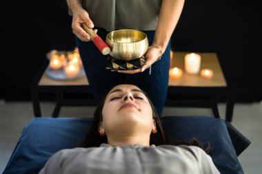 Tibetan Meditation And Relaxation Therapy. Traditional Healing Bowl Care