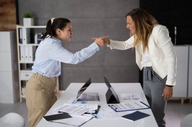 Office Quarrel. Worker Women Fighting Each Other