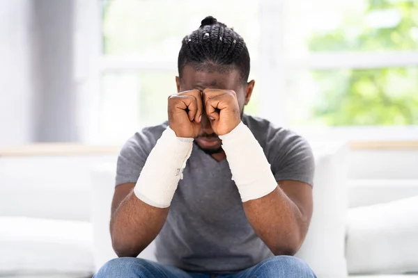 Anxious Behavior Bandaged Wrists Cutting Veins — Stockfoto