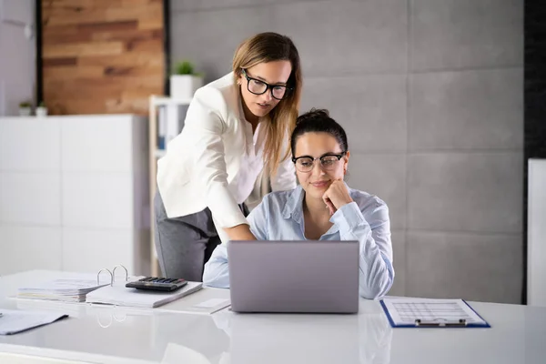 Business People Training Computer Young Woman Office — Stockfoto