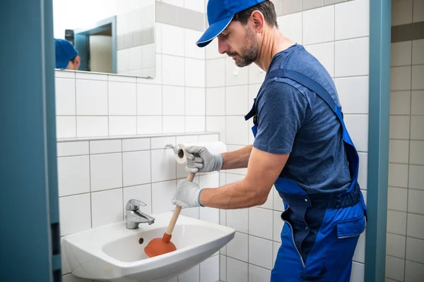 Desagüe Bloqueado Limpieza Alcantarillado Bloqueado Sink Stoppage Fix —  Fotos de Stock