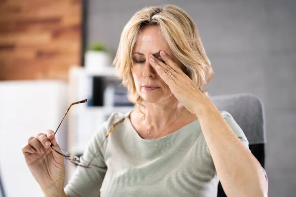 Woman Eye Fatigue Pain Tired Working — Stock fotografie