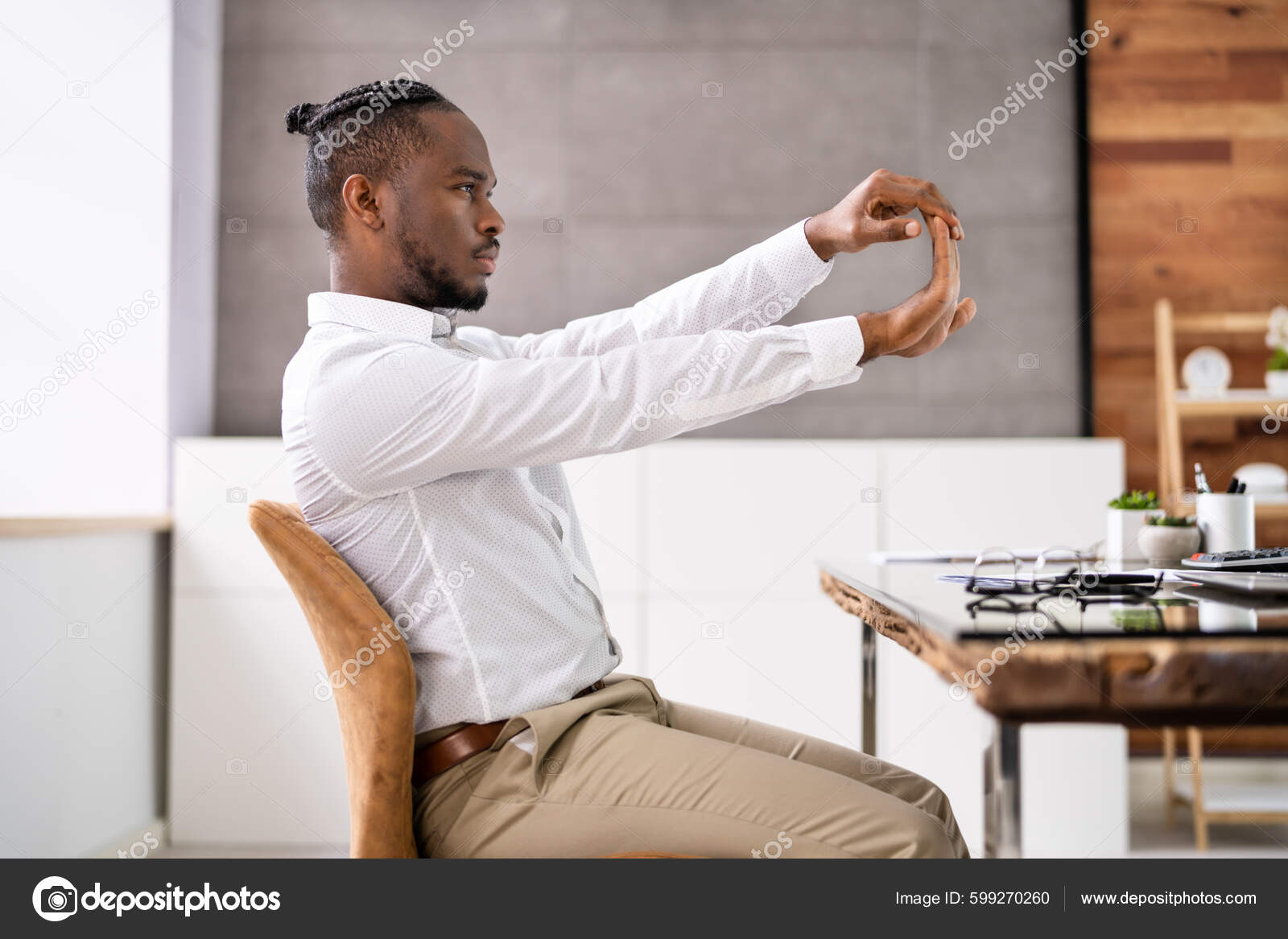 Stretch Exercise Workout Office Business Desk Stock Photo AndreyPopov 599270260