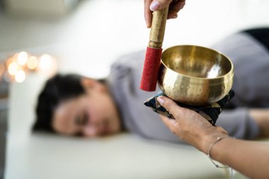 Tibetan Meditation And Relaxation Therapy. Traditional Healing Bowl Care