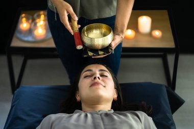 Tibetan Meditation And Relaxation Therapy. Traditional Healing Bowl Care
