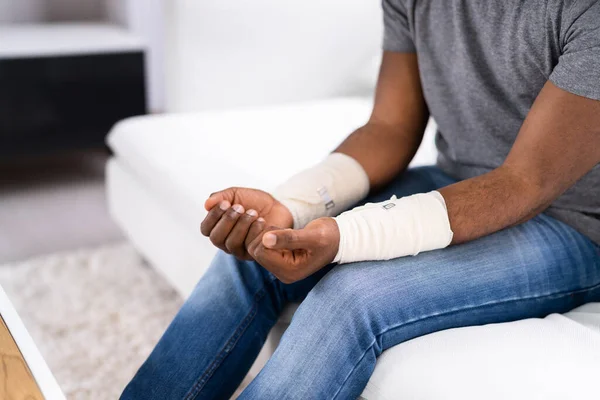 Anxious Behavior Bandaged Wrists Cutting Veins — 스톡 사진