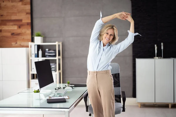 Stretching Office Workout Exercice Étirement Bureau Sur Lieu Travail — Photo