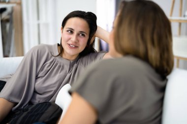 Woman Talking At Home. Casual Girl Conversation
