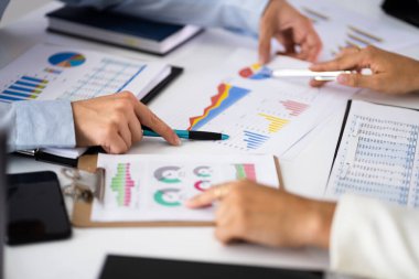 Business Chart Paperwork. Financial Document And Hands