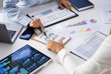 Business Chart Paperwork. Financial Document And Hands