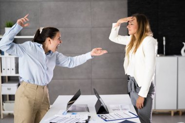 Office Quarrel. Worker Women Fighting Each Other