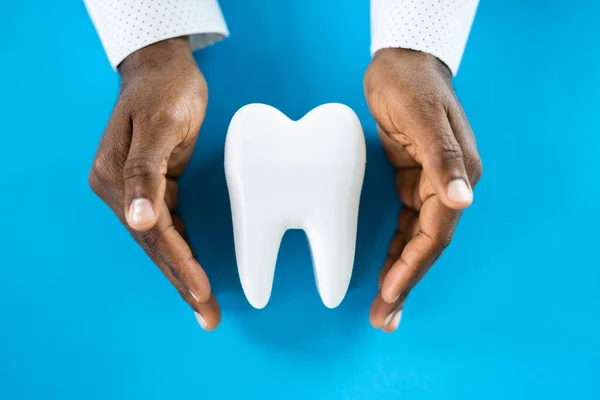 Dental Tooth Insurance Substituir Serviço Esmalte Homem Africano Americano — Fotografia de Stock