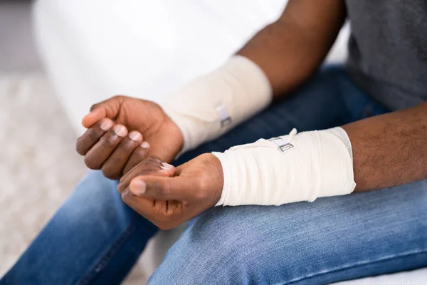 Anxious Behavior Bandaged Wrists Cutting Veins — Stockfoto