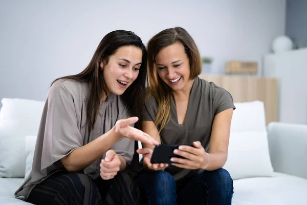 Women Home Doing Ecommerce Online Shopping Mobile Phone —  Fotos de Stock
