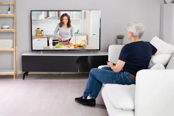 Watching Television Living Room Sofa — Fotografia de Stock