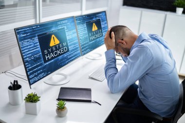 Ransomware Malware Attack. Business Computer Hacked. Security Breach clipart