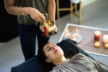 Tibetan Meditation And Relaxation Therapy. Traditional Healing Bowl Care