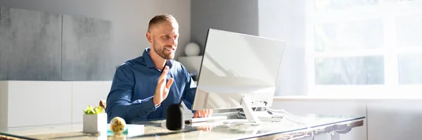 Geschäftsmann Webinar Einer Videokonferenz — Stockfoto