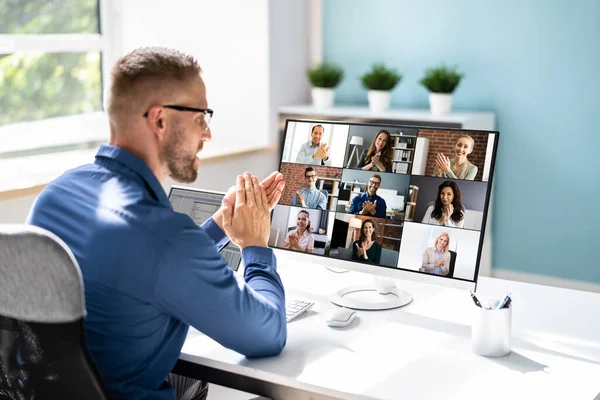 Clapping Virtual Video Conference Call Computer — Stock Photo, Image
