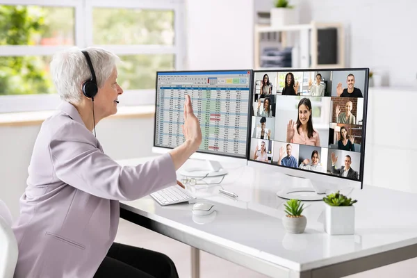 Woman Video Conference Business Call On Computer Screen