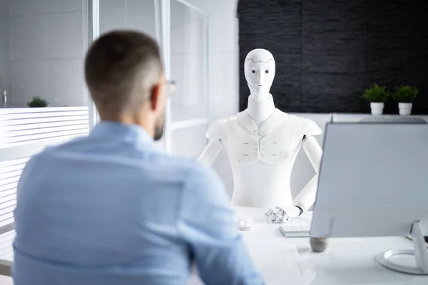 Men Interview Robot Machine — Stockfoto