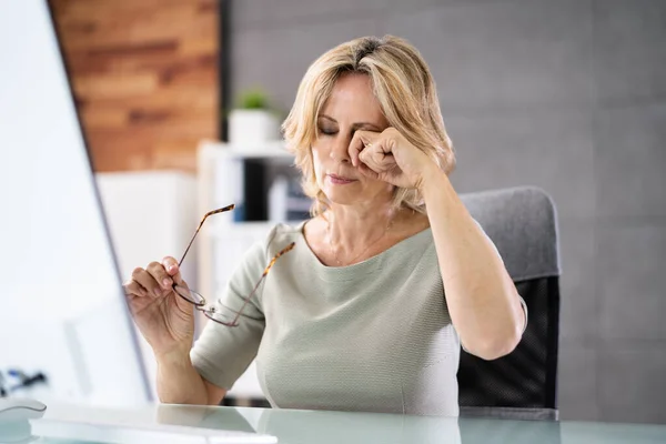 Woman Eye Fatigue Pain Tired Working — Stockfoto