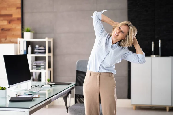 Stretching Office Workout. Desk Stretch Exercise At Workplace