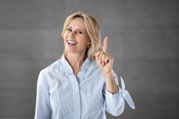 Old Senior Grandmother Woman Finger Face Expression — Stock Photo, Image