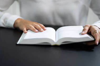 Prayer Woman Studying Bible Book In Hands