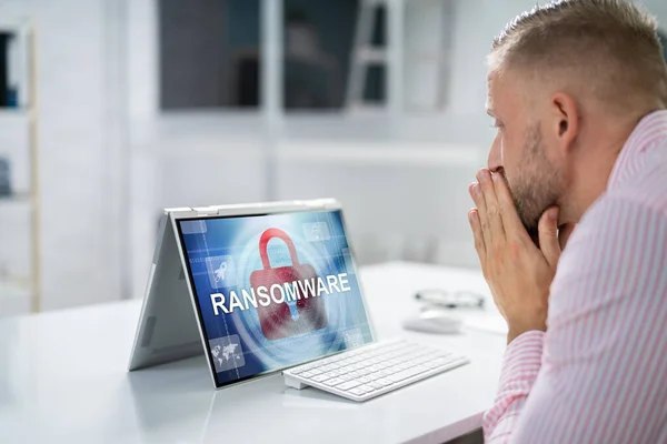 Ransomware Malware Attack Business Computer Hacked Files Encrypted — Stock Photo, Image