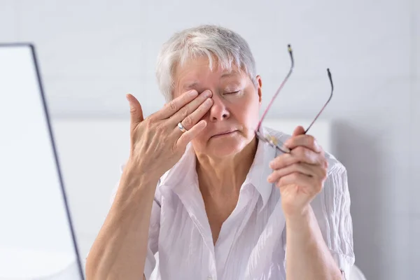 Eye Pain And Inflammation. Woman With Retina Fatigue And Spasm