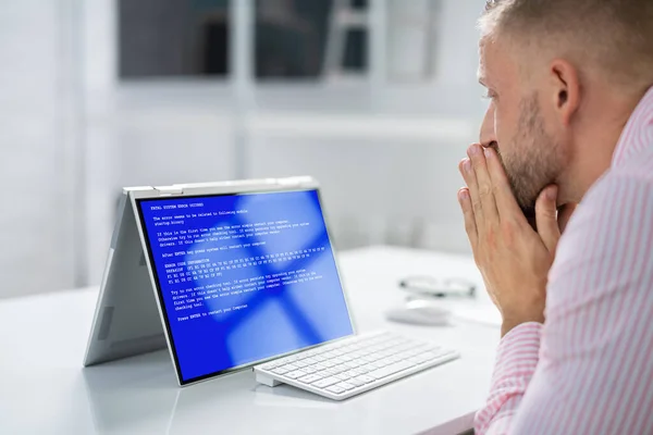 Blue BSOD Error At Computer. Malware Attack