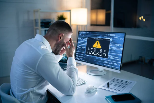 Ransomware Ataque Malware Violação Computador Negócios Hackeado — Fotografia de Stock
