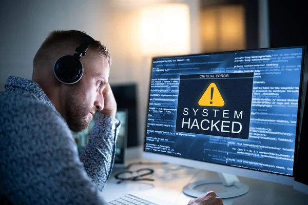 Ransomware Malware Angriff Und Verletzung Geschäftscomputer Gehackt — Stockfoto