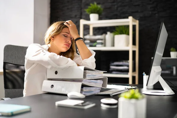 Paper Work Pile Stress Woman Fatigue Office — 图库照片