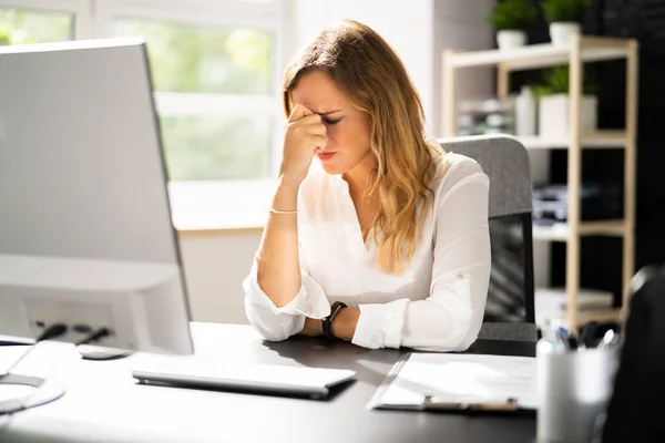 Stressed Tired Business Accountant Woman Lazy Sad Worker — Stock Photo, Image