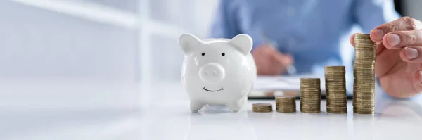 Sparschwein Geld Und Unterstützungshand Münze Sparschwein — Stockfoto