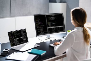 Kadın programcı. Bilgisayarda Kız Kodlama Yazılımı