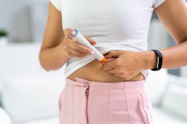 Medicine Pen Inject. Woman With Diabetes Treatment