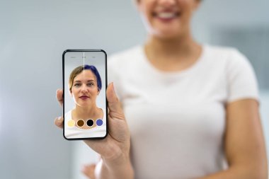 AR Beauty Filter Technology. Woman Hair And Cosmetics