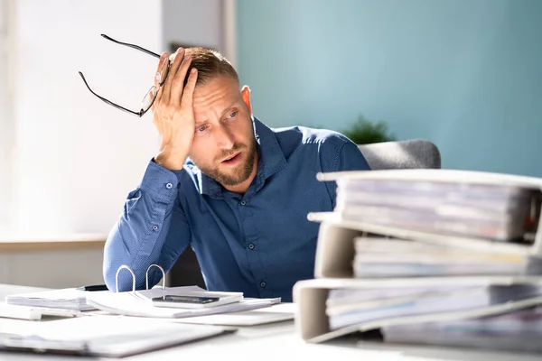 Bored Workaholic Accountant Businessman Office Desk — Stockfoto